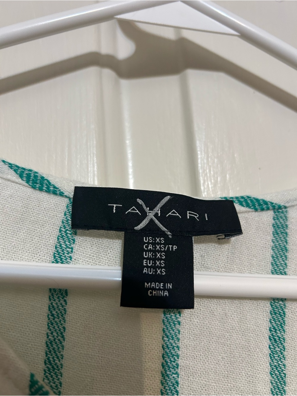 Tahari linen blend green and white midi dress with asymmetrical hemline XS - Picture 2 of 4